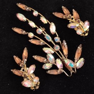 Vintage Austrian Crystals Brooch and Earrings Set